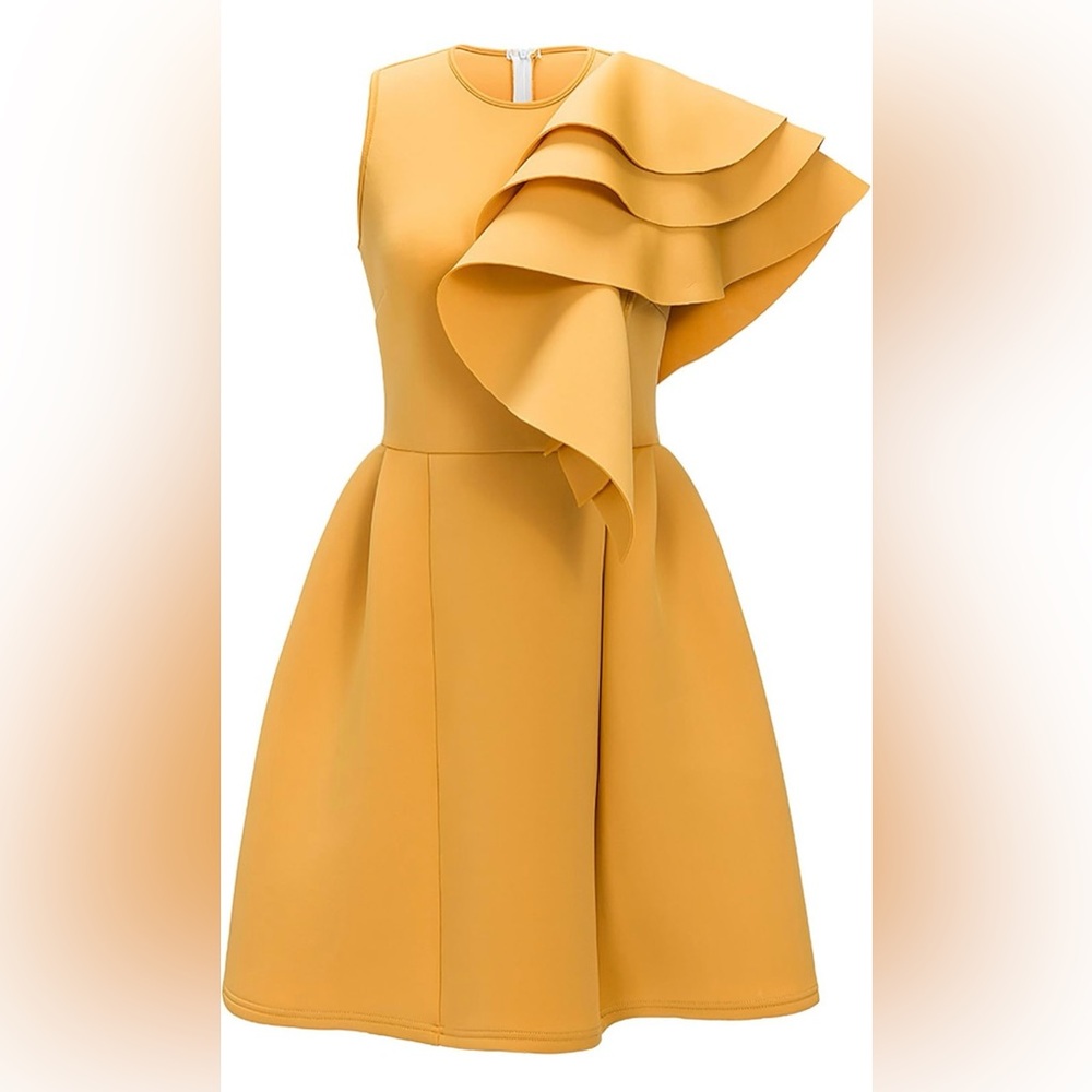 Elegant Yellow Ruffle Dress
